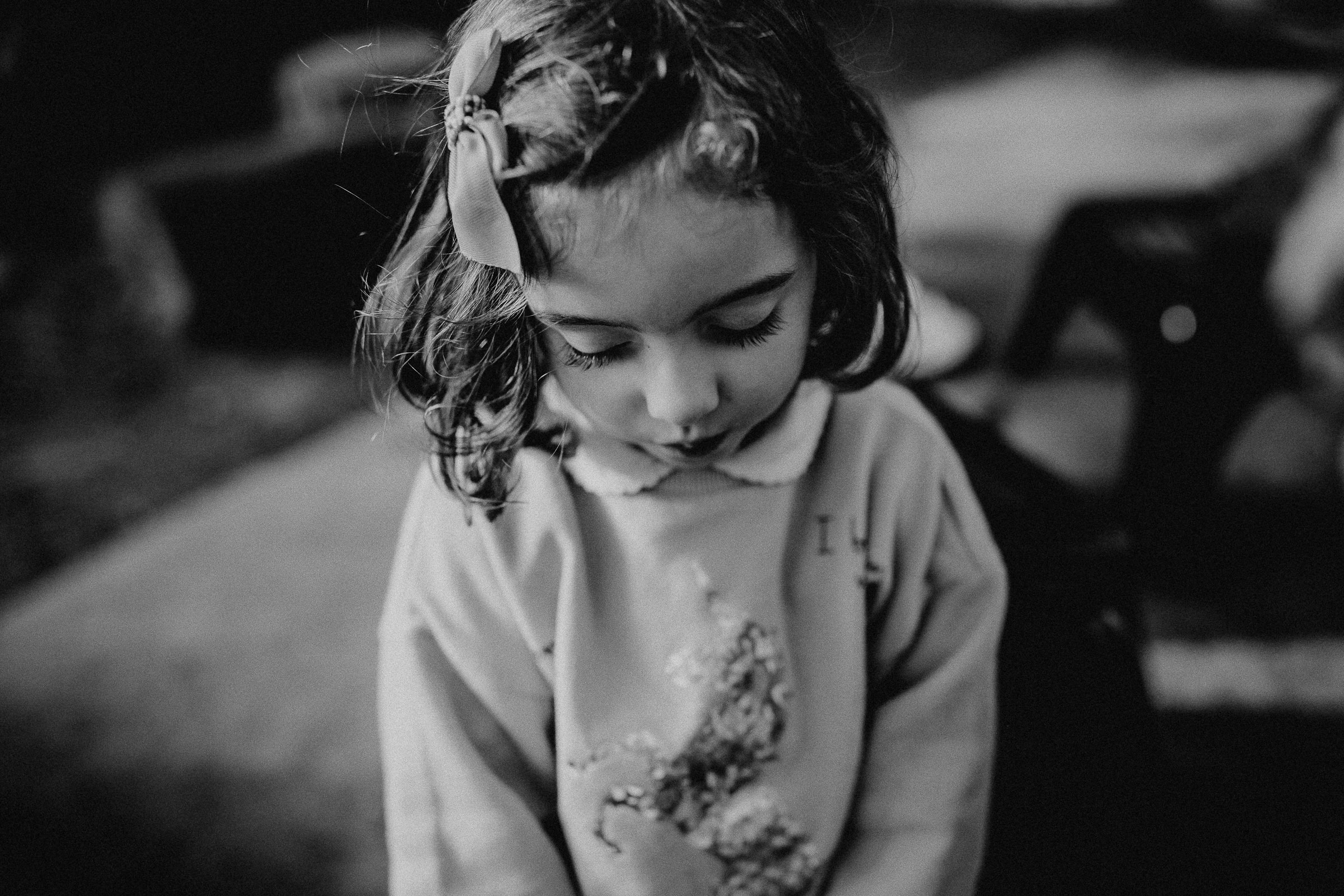black and white portrait of a little girl